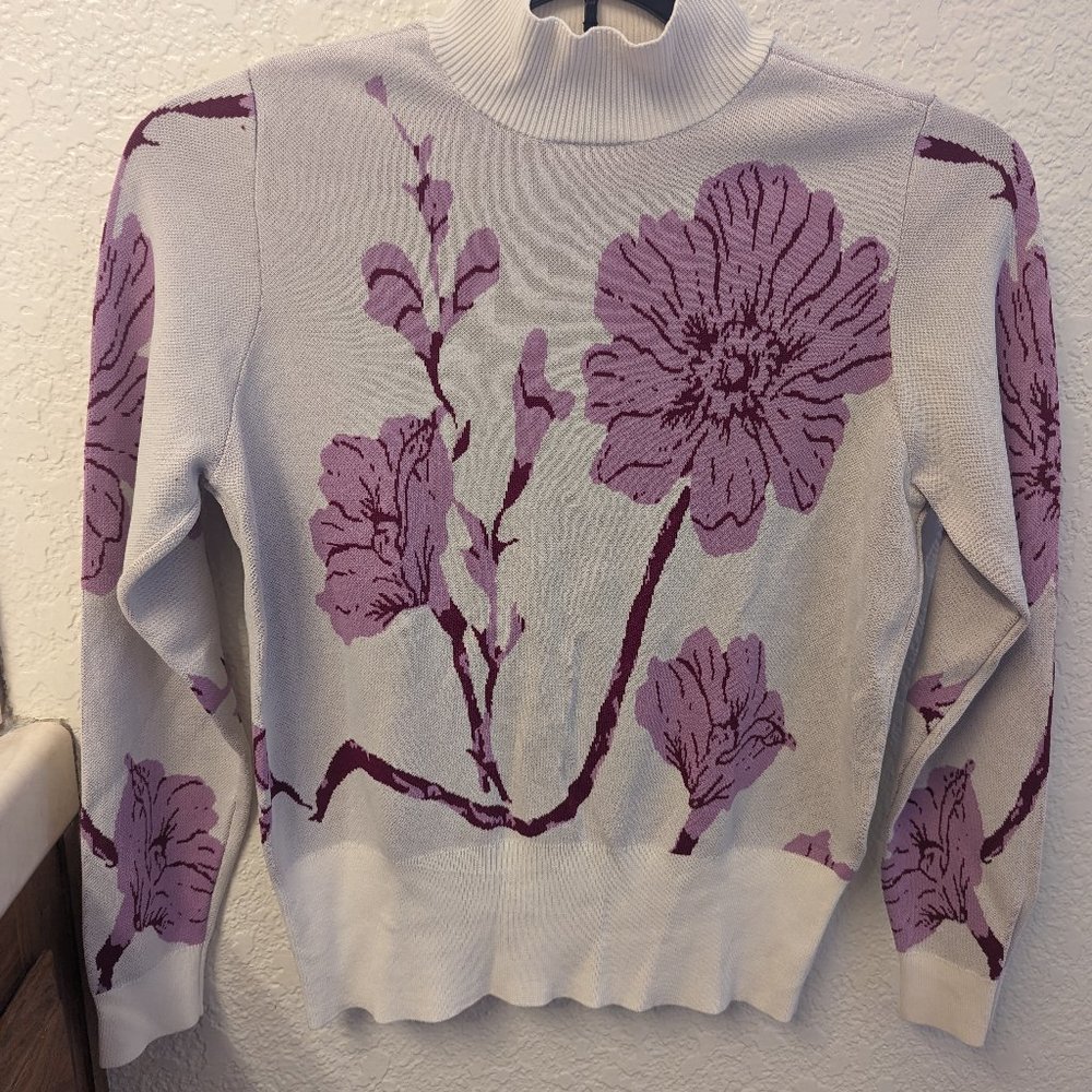 INC International Concepts Floral Sweater - Cream and Purple